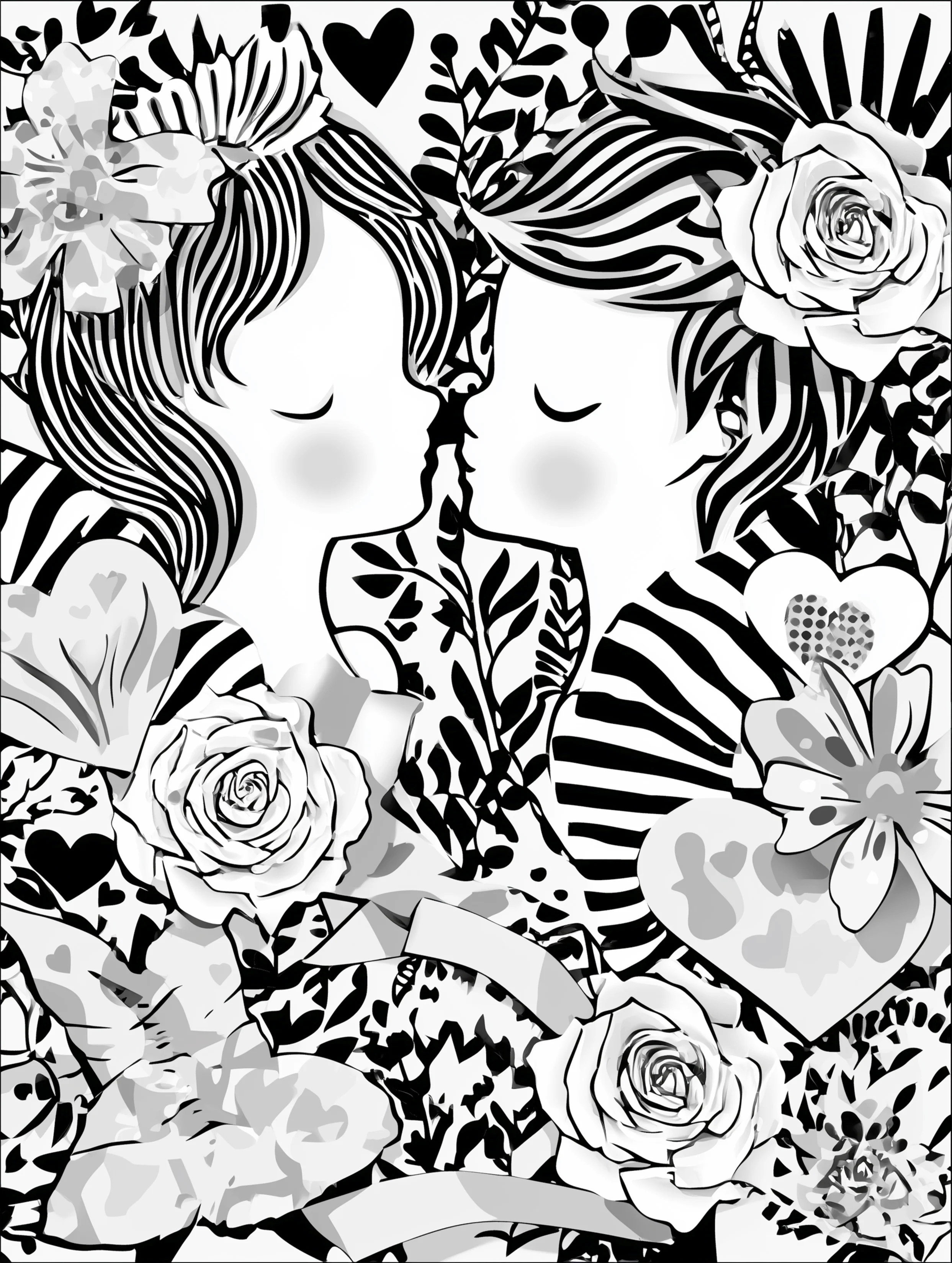 Free printable valentines coloring pages for adults featuring sweet kiss